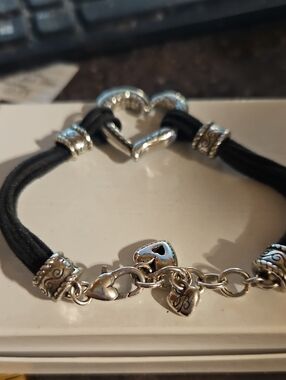 Brighton Silvertone Detailed Heart Cord Bracelet